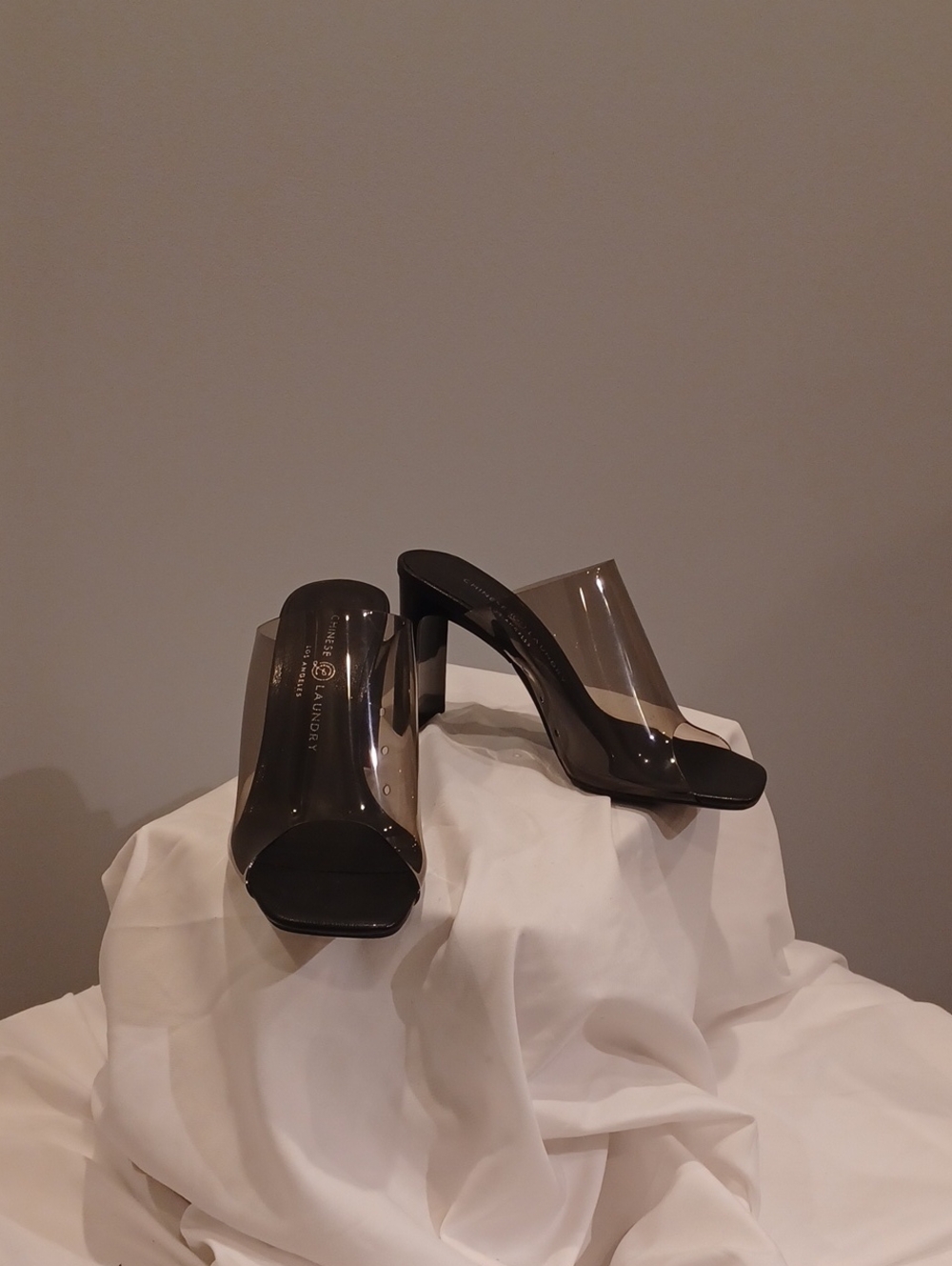 Chinese Laundry Black Clear Mule Heels